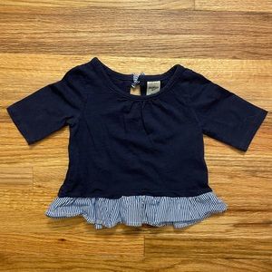 Oshkosh Baby Navy Long Sleeve Tshirt with Blue and White Striped Trim, Size 9M